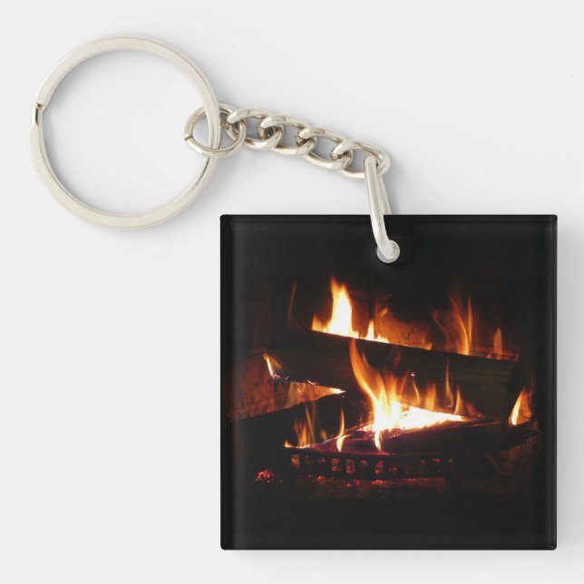 Fireplace Warm Winter Scene Photography Keychain (Front)