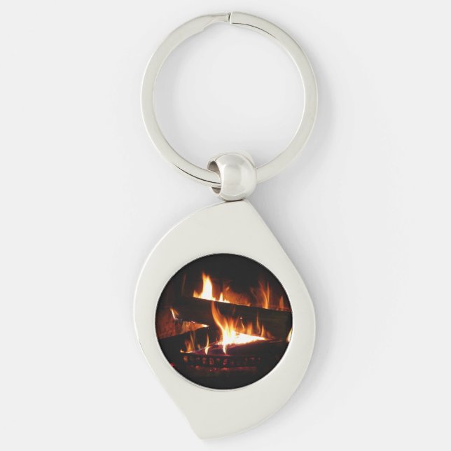 Fireplace Warm Winter Scene Photography Keychain (Front)