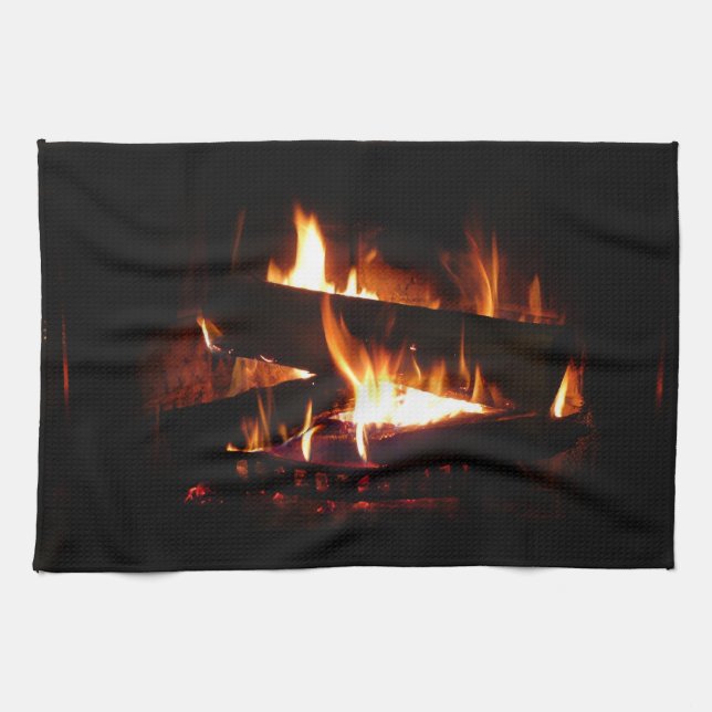 Fireplace Warm Winter Scene Photography Kitchen Towel (Horizontal)