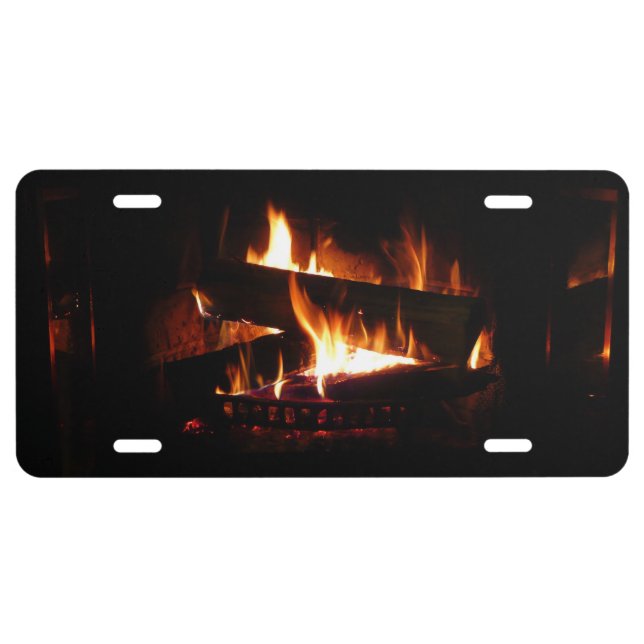 Fireplace Warm Winter Scene Photography License Plate (Front)