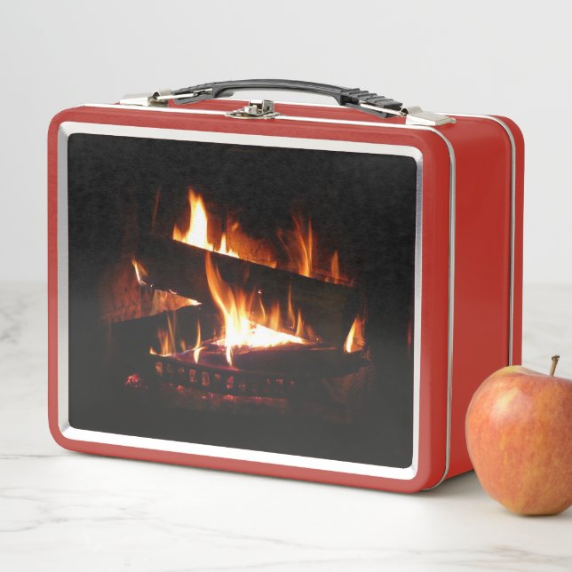 Fireplace Warm Winter Scene Photography Metal Lunch Box (In Situ)