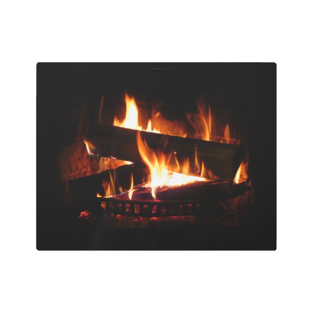 Fireplace Warm Winter Scene Photography Metal Print (Front)