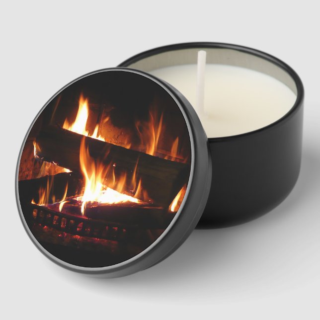 Fireplace Warm Winter Scene Photography Mini Candle Favors (Corner)