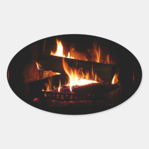 Fireplace Warm Winter Scene Photography Oval Sticker