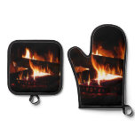 Fireplace Warm Winter Scene Photography Oven Mitt & Pot Holder Set