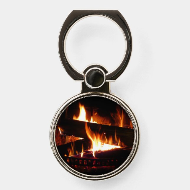 Fireplace Warm Winter Scene Photography Phone Ring Stand (Front)