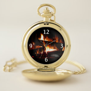 Fireplace Warm Winter Scene Photography Pocket Watch