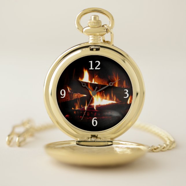 Fireplace Warm Winter Scene Photography Pocket Watch (Inside)