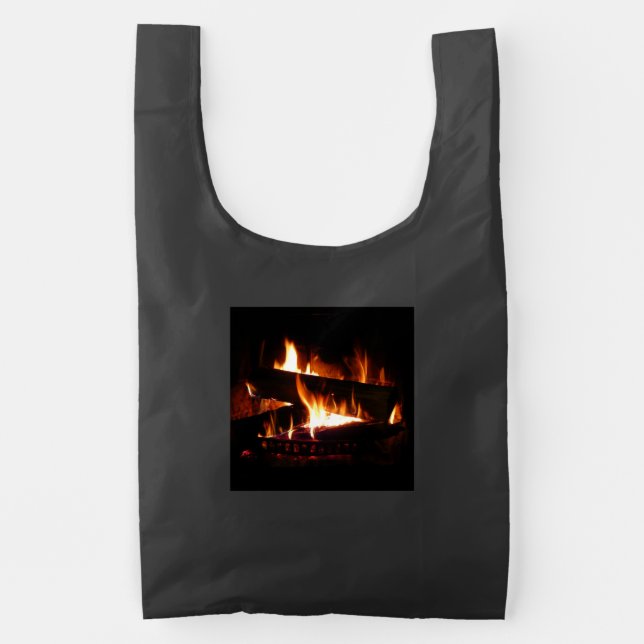 Fireplace Warm Winter Scene Photography Reusable Bag (Front)