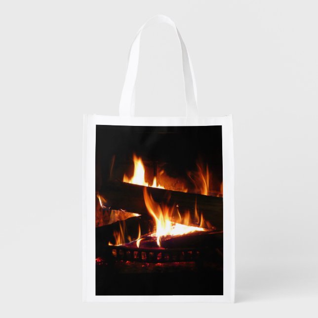 Fireplace Warm Winter Scene Photography Reusable Grocery Bag (Front)