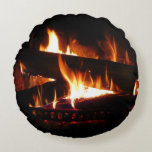 Fireplace Warm Winter Scene Photography Round Pillow