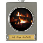 Fireplace Warm Winter Scene Photography Silver Plated Banner Ornament