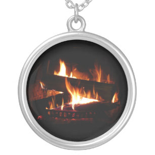 Fireplace Warm Winter Scene Photography Silver Plated Necklace