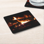 Fireplace Warm Winter Scene Photography Square Paper Coaster