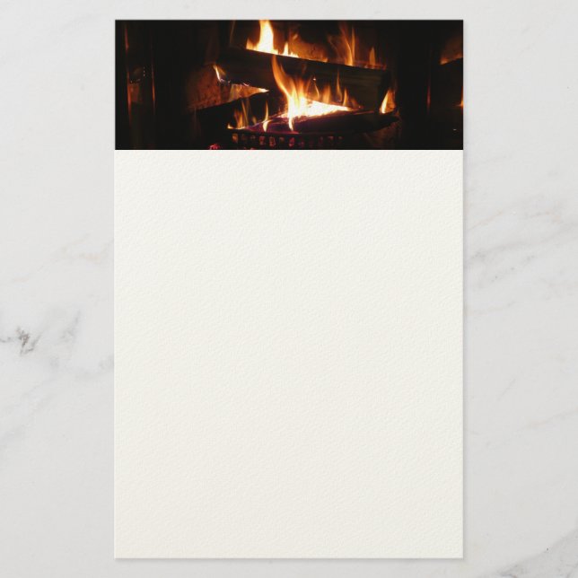 Fireplace Warm Winter Scene Photography Stationery (Front)