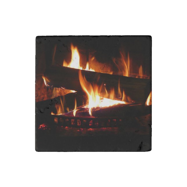 Fireplace Warm Winter Scene Photography Stone Magnet (Front)