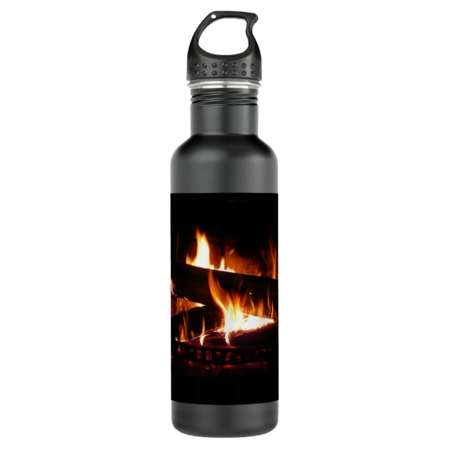 Fireplace Warm Winter Scene Photography Water Bottle (Front)