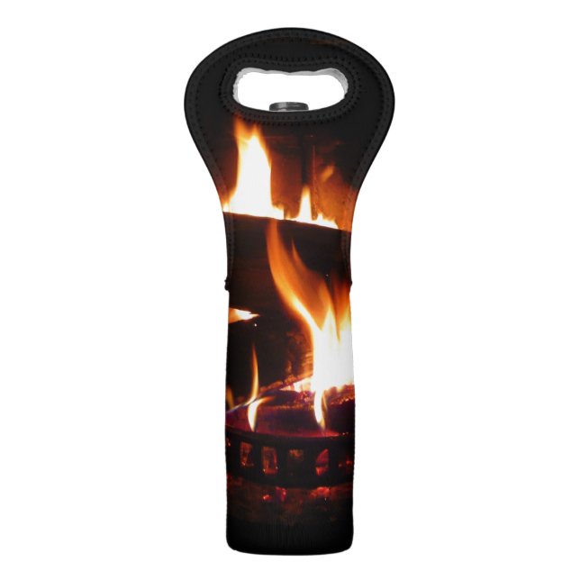 Fireplace Warm Winter Scene Photography Wine Bag (Front)