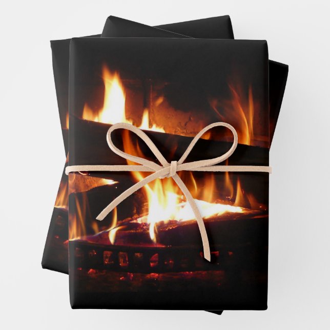 Fireplace Warm Winter Scene Photography Wrapping Paper Sheets (In situ)