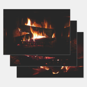 Fireplace Warm Winter Scene Photography Wrapping Paper Sheets