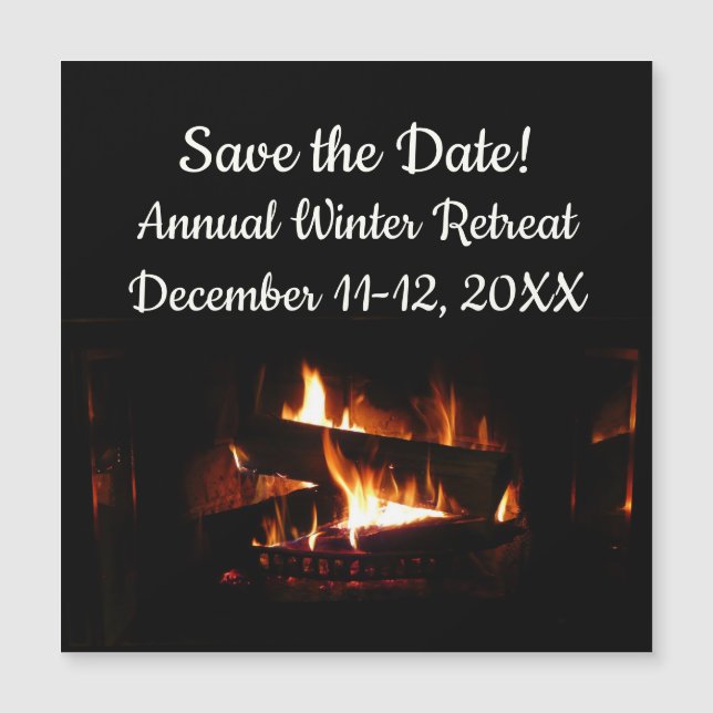 Fireplace Warm Winter Scene Save the Date (Front)
