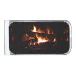 Fireplace Warm Winter Silver Finish Money Clip