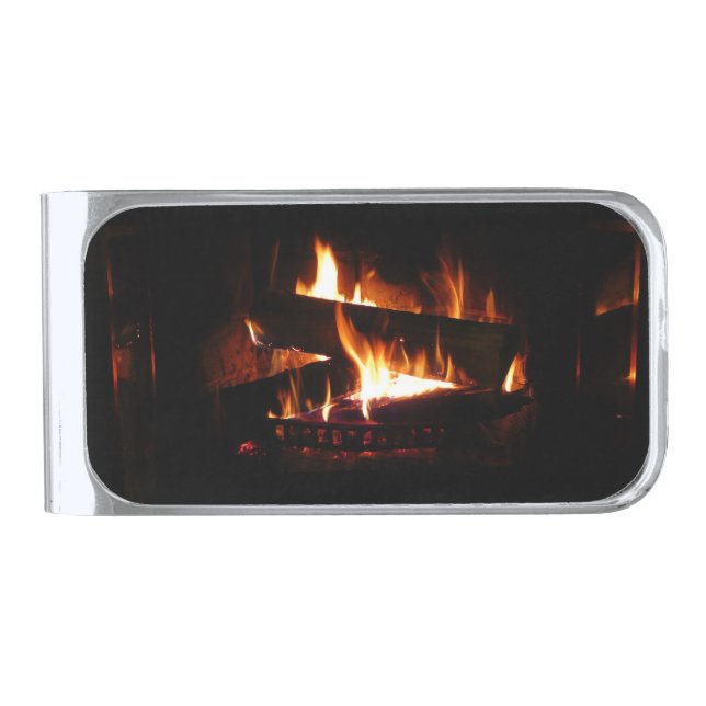 Fireplace Warm Winter Silver Finish Money Clip (Front)