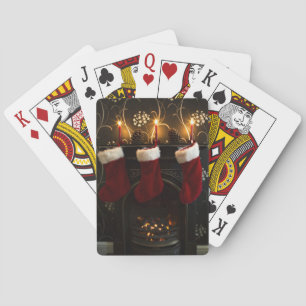 Fireplace with Christmas Stockings Poker Cards