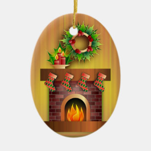 Fireplace with Stockings Ceramic Ornament