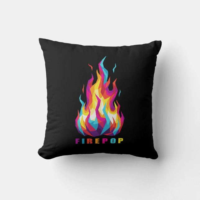 FIREPOP Colorful Polygonal Fire Throw Pillow (Front)