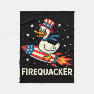 Firequacker Duck On Firecracker Funny 4th Of July Fleece Blanket