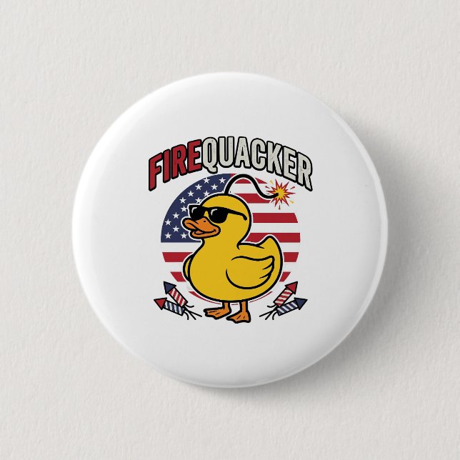 Firequacker Patriotic Duck Fireworks Vector Design Button (Front)