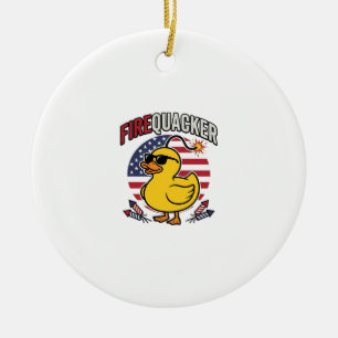 Firequacker Patriotic Duck Fireworks Vector Design Ceramic Ornament