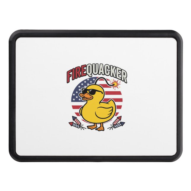 Firequacker Patriotic Duck Fireworks Vector Design Hitch Cover (Front)
