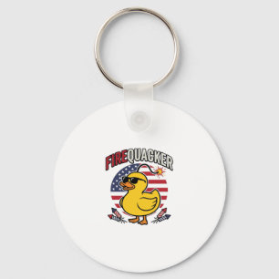 Firequacker Patriotic Duck Fireworks Vector Design Keychain
