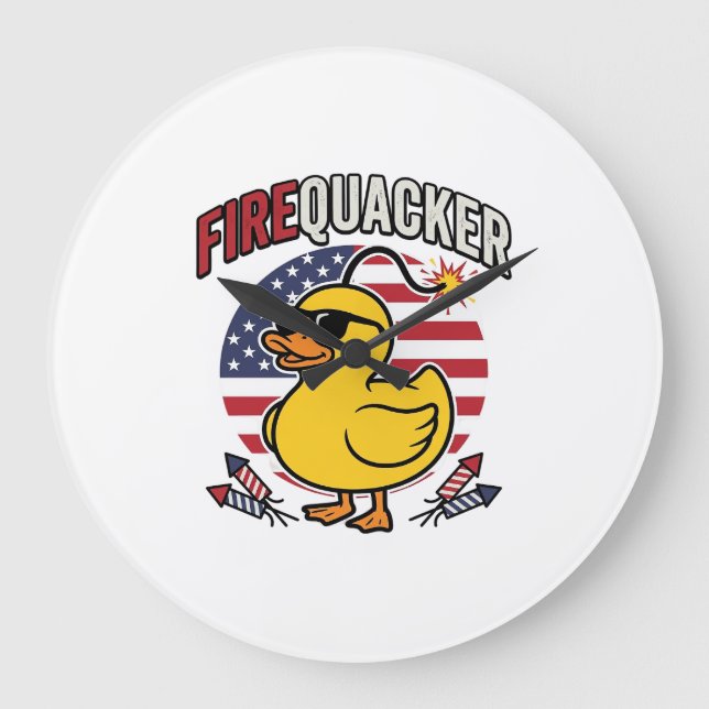 Firequacker Patriotic Duck Fireworks Vector Design Large Clock (Front)