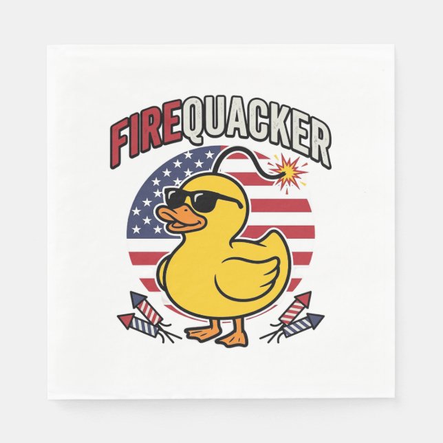 Firequacker Patriotic Duck Fireworks Vector Design Napkins (Front)