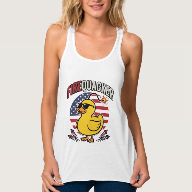Firequacker Patriotic Duck Fireworks Vector Design Tank Top (Front)