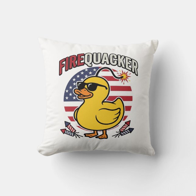 Firequacker Patriotic Duck Fireworks Vector Design Throw Pillow (Front)