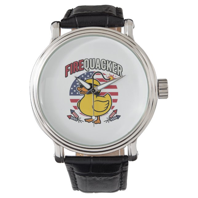 Firequacker Patriotic Duck Fireworks Vector Design Watch (Front)