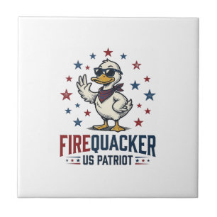 Firequacker Patriotic Duck Vintage Shirt Design_1 Ceramic Tile