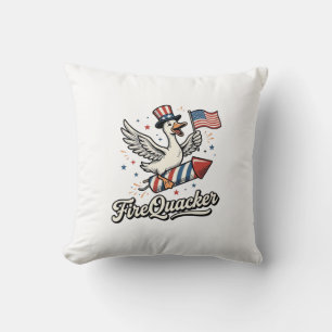 FireQuacker Patriotic Goose Vintage 4th of July De Throw Pillow