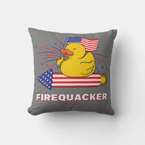 Firequacker Rubber Duck USA Flag 4th of July Throw Pillow