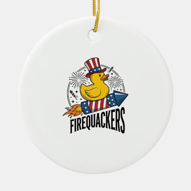 Firequackers Patriotic Duck Firework Shirt Design_ Ceramic Ornament (Front)