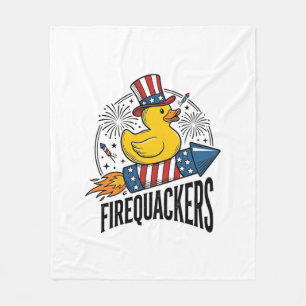 Firequackers Patriotic Duck Firework Shirt Design_ Fleece Blanket
