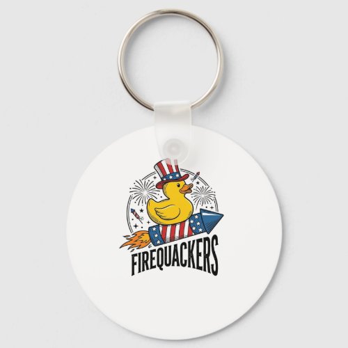 Firequackers Patriotic Duck Firework Shirt Design_ Keychain