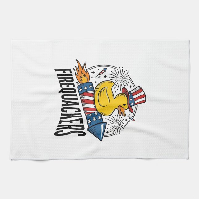 Firequackers Patriotic Duck Firework Shirt Design_ Kitchen Towel (Horizontal)