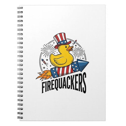 Firequackers Patriotic Duck Firework Shirt Design_ Notebook