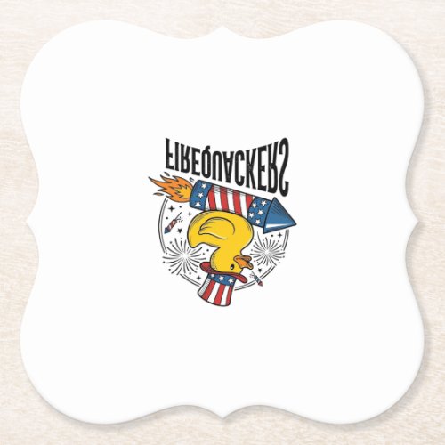 Firequackers Patriotic Duck Firework Shirt Design_ Paper Coaster