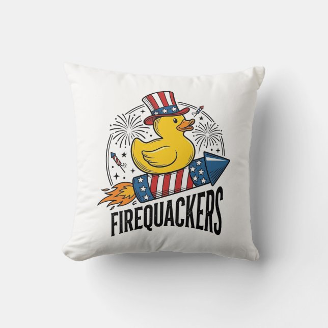 Firequackers Patriotic Duck Firework Shirt Design_ Throw Pillow (Front)